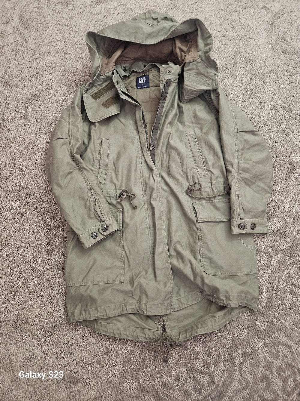 GAP Olive Green Parka Military Jacket Womens Large Fishtail Utility Coat Field